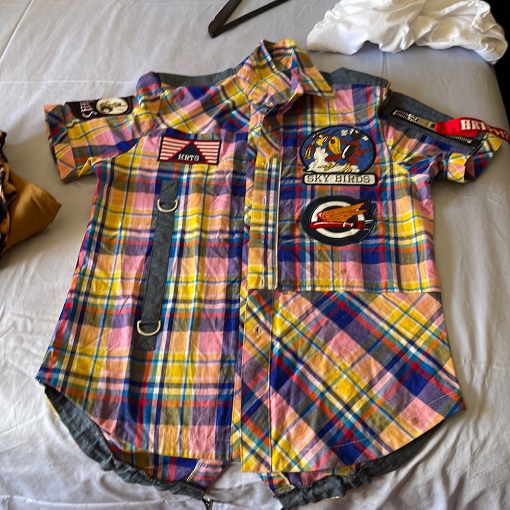 Medium heritage button up pink and blue